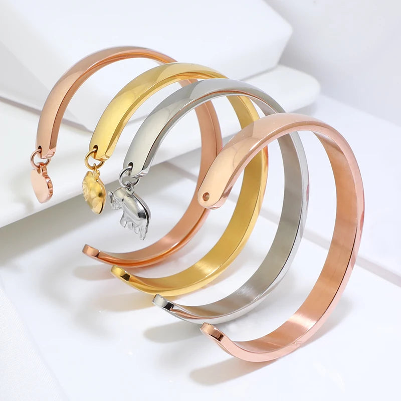Wholesale Stainless Steel Elephant Charm Bracelet 18 k Gold Plated Bracelet Glossy Bracelets Women