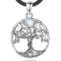 Changda 925 Sterling Silver Moonstone Tree of Life Half Shape Crescent Moon Phase Pendant Necklace
