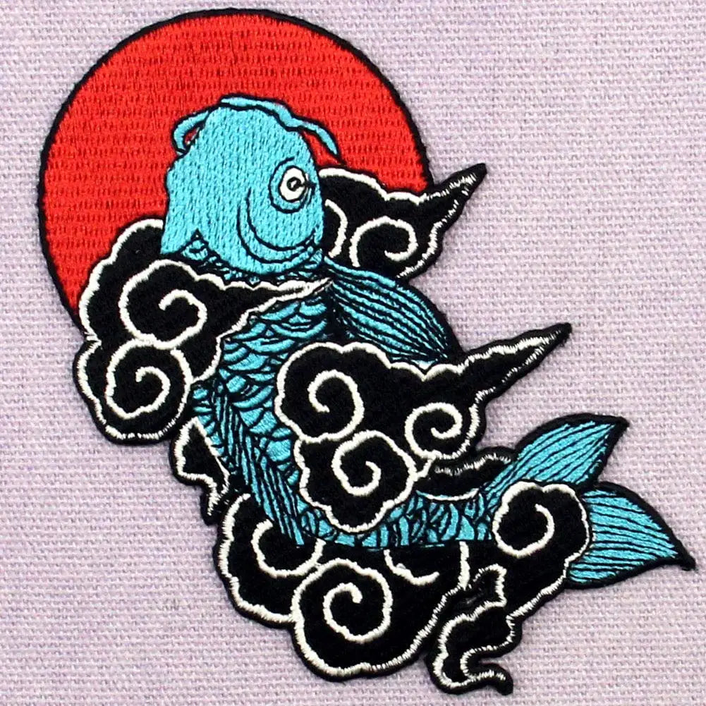 Japanese Koi Fish Applique Iron-On Sew-On Embroidery Patch for Hats Custom Size Pantone Color 3D Design