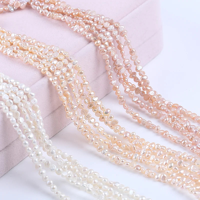3-4mm Side Drilled White/ Pink /Purple Baroque Pearl Strand  Short String  Natural  Baroque  Pearls  for Jewelry Making 18cm