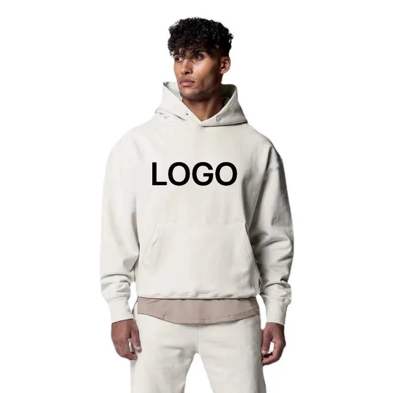 Men's Regular Fit Woven Cotton Hoodie Drop Shoulder Pocket Eco-Friendly Custom Wholesale Plain Blank Sweatshirts Hooded Collar