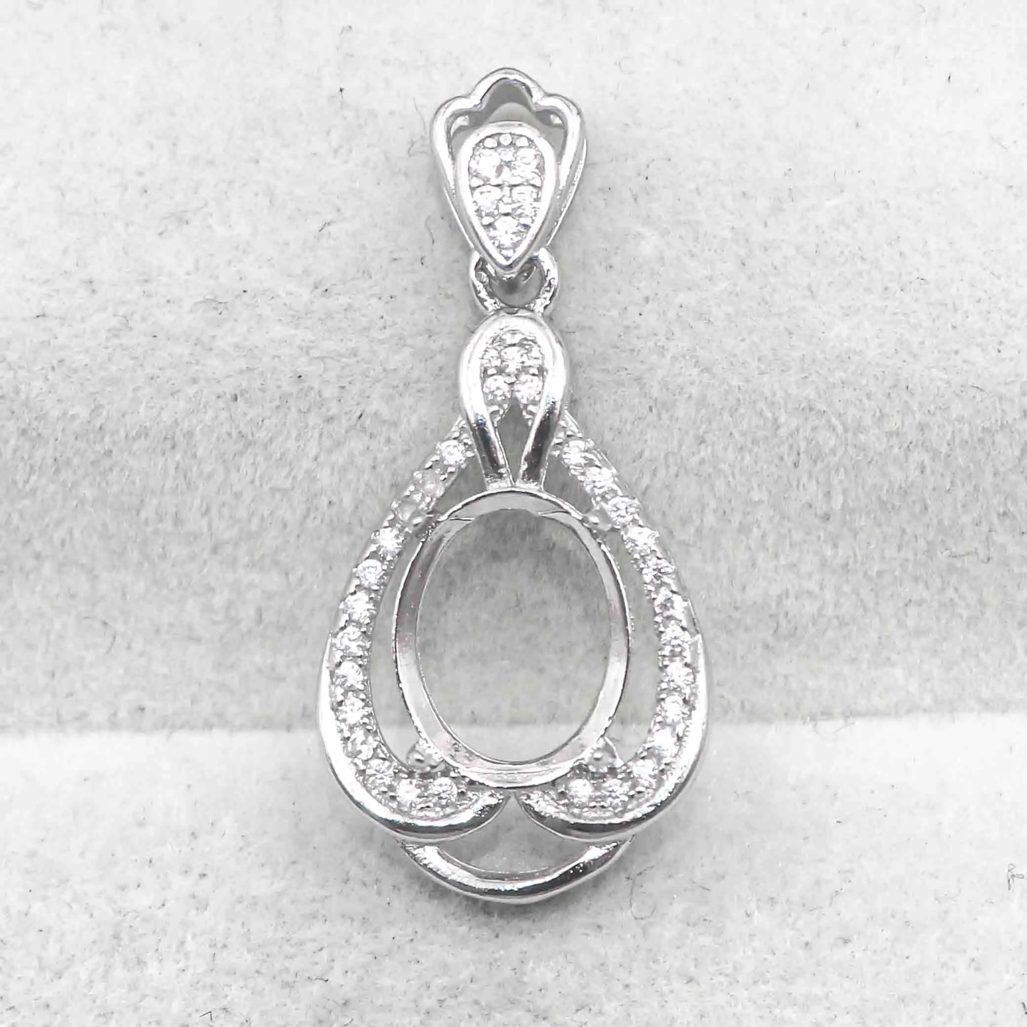 Sterling Silver 8*10mm Semi Mount Pendant Empty Frame Blank Support Setting S925 Base Holder Without Center Stone for DIY Inlay