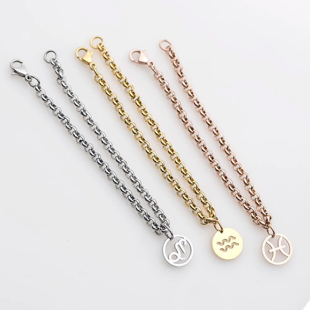 Zodiac Bracelet Pulseras De Acero Inoxidable Zodiac Charm Bijoux Acier Inoxydable Bijoux Plaque or Horoscope Bracelet Joyeria