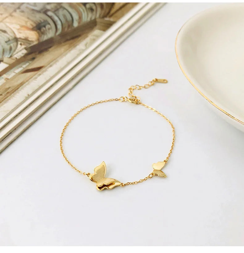 Moge Bisuteria Mujer Fine Jewelry Hot Selling Gold Plated Sterling Silver Butterfly Bracelet for Girls