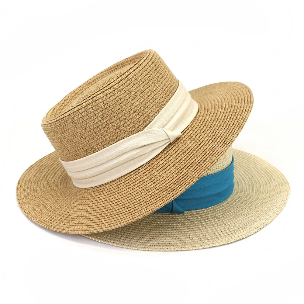 New Sun Protection Straw Hat Flat Top Flat Brim Hat Wide Brim Straw Hat