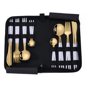 Travel Fork Knife Modern Custom Gold Stainless Steel Spoon Storage Polished Back to School LEHAO Luxury Cutlery Set with Pouch