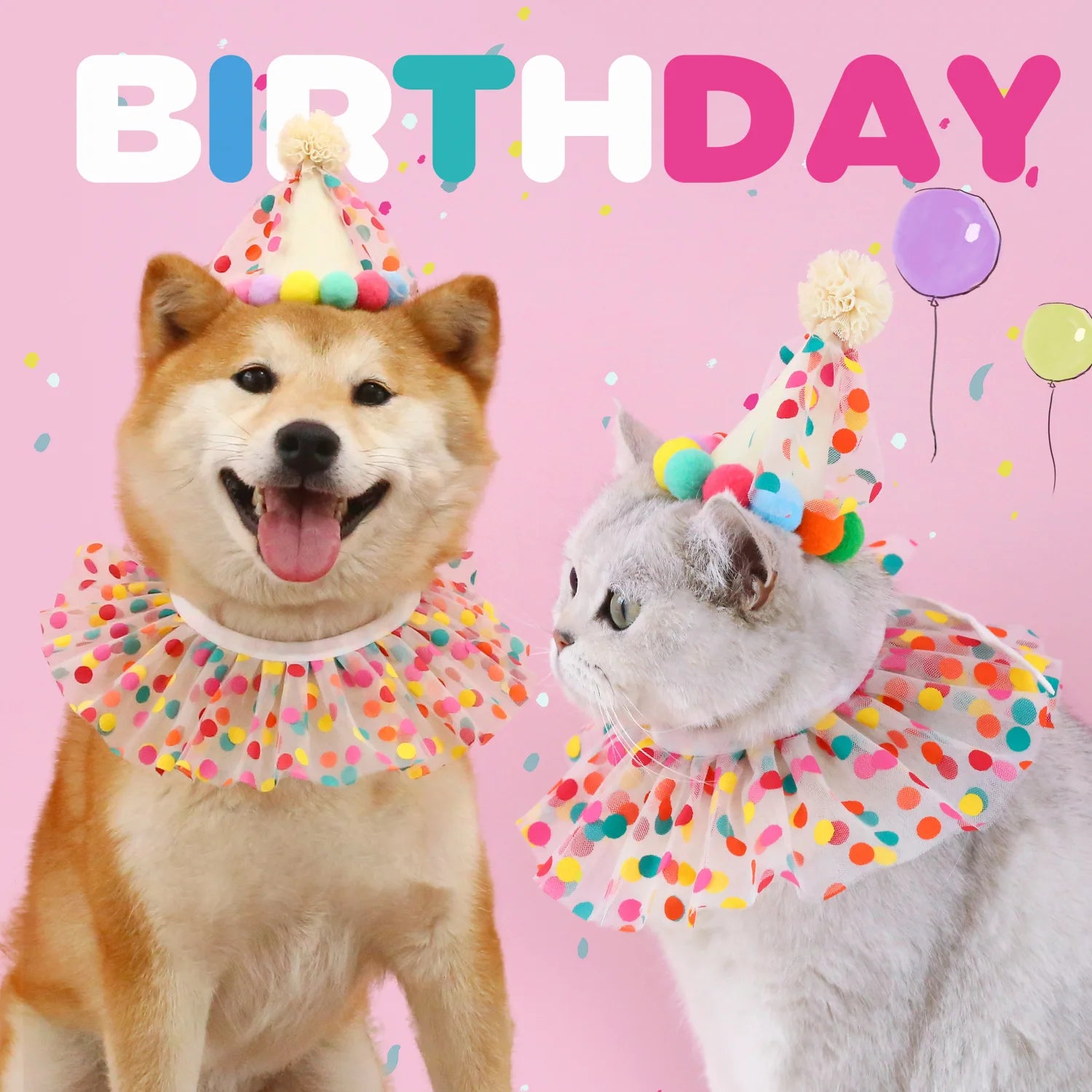 Pet Birthday Costume Polka Dot Lace Bib Birthday Hat Set cat and Dog Candy Colorful Balls Bib Collar Neck Strap Birthday Gift