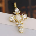 Religious Jewelry 18k Gold Plated Brass Big Cross Pendant Zircon MOP White Shell Blessed Mother Virgin Mary Cross Pendants