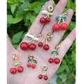 JS1861 Dainty Fashion European Style 18k Gold Plated 3D Enamel Cherry Fruit Dangle Charms Bail Beads