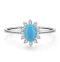 Fine Jewelry Engagement Rings Oval Shape Vintage Turquoise Halo S925 Sterling Silver Ring for Women Wedding Birthday Gifts