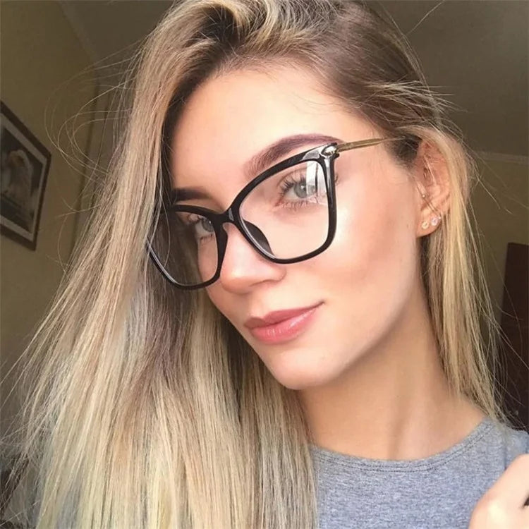 New Fashion Trending Metal Optical Frame Eyeglasses Retro Cat Eye Eyewear Women Oversize Anti Blue Light Glasses Frame