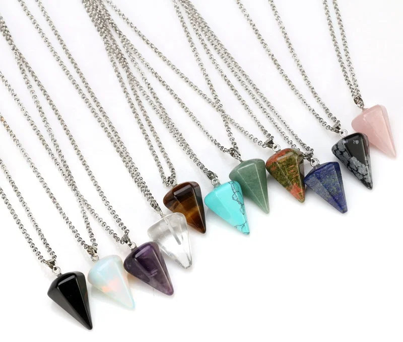 Natural Stone Pendant Hexagonal Column Cone Pendulum Faceted Crystal Pendant Tarot Card Surrounding