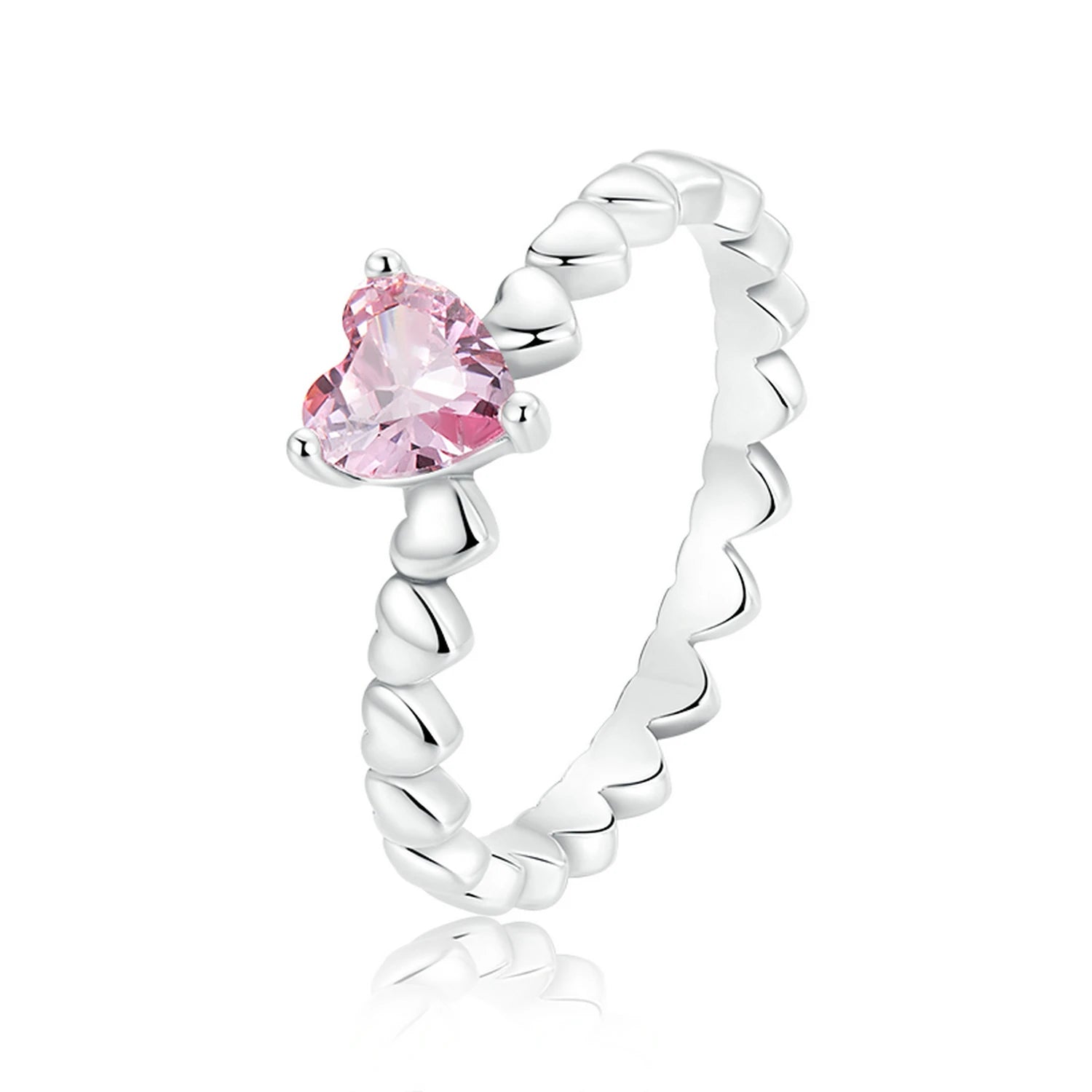 Factory Delicate Heart Silver Ring 925 Sterling Silver Pink Zircon Love Rings for Women Fine S925 Jewelry SCR826