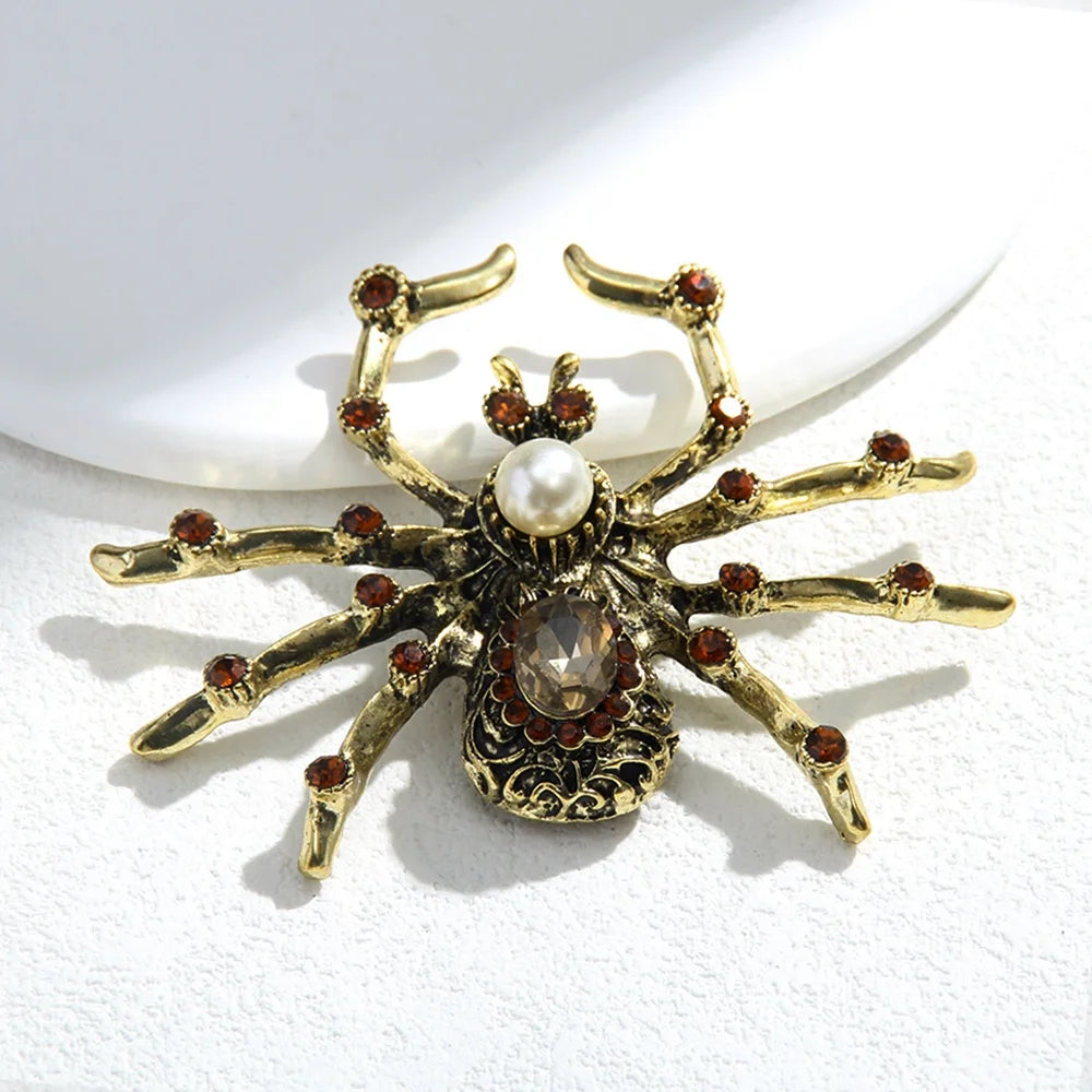 Clearance Sale New Fashion Women Brooch Pearl Rhinestone Antique Bronze Bee Spider Metal Animal Brooch