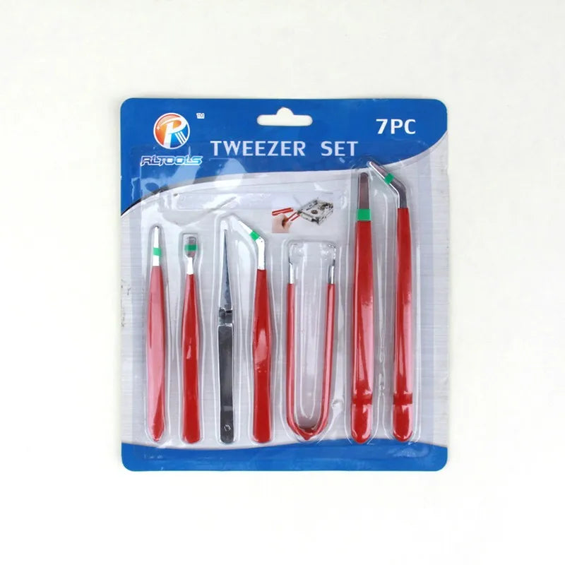 7PCS Precision Tweezers Set Stainless Steel Anti Static Hand Tool