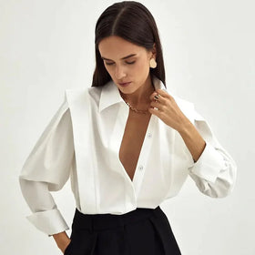 Enyami Niche Design Minimalist Spring Fall Female Clothing Office Leisure Ladies Shirts White Casual Tops Women Blouse