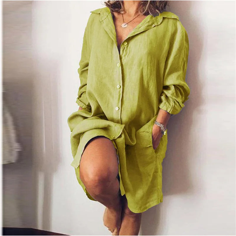 RNSHANGER Fashion Shirt Dress for Women Spring Summer Casual Vintage Clothing Vintage Loose Knee Length Dresses