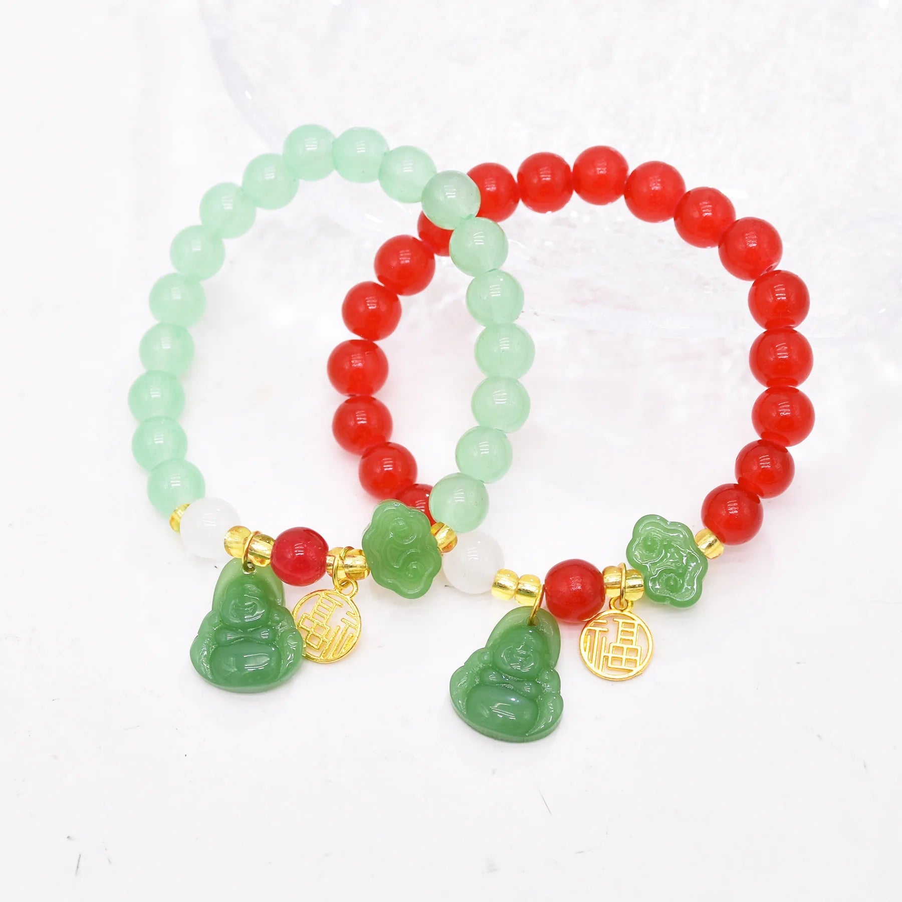 Wealth Lucky Fu Letter Buddha Charm Beaded Bracelets Gold Plated Good Luck Friendship Bracelets Jewelry for Women Gift
