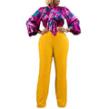 Hot Sale Plus Size Loose Ladies Suits Office Wear Casual Printed Blouse and Pants Set Wide Leg Pant 2 Piece Set Women Summer