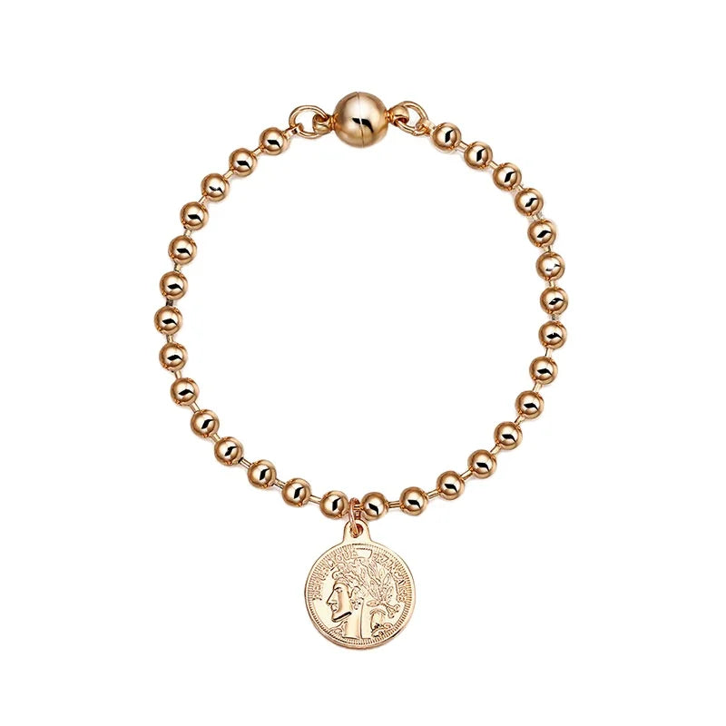 Personalized Beaded Bracelet Gold Coin Pendant Greek Coin Bracelet Women Jewelry Gift
