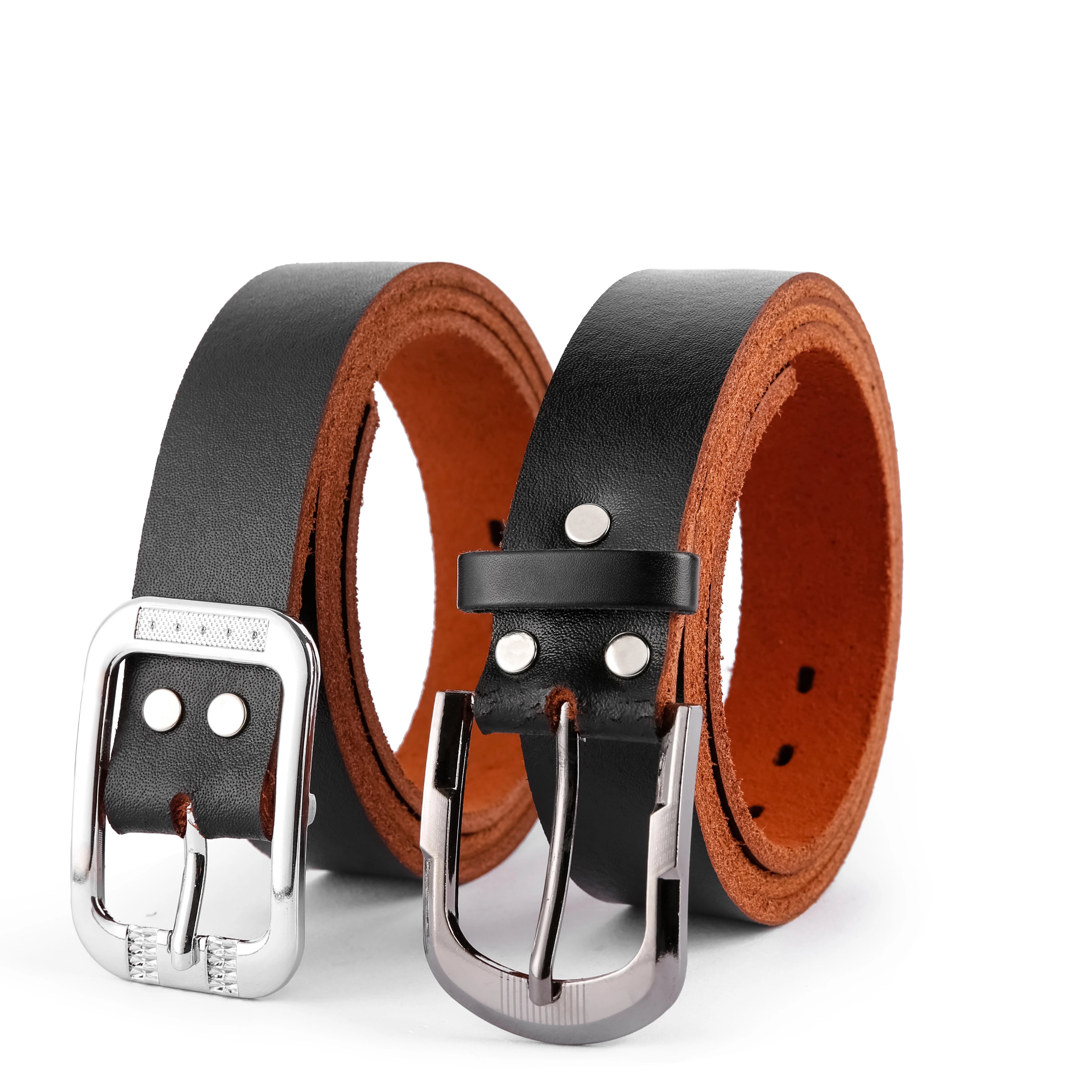 Black Cow Genuine Leather Casual Belts With Alloy Rivet and Buckle Belt