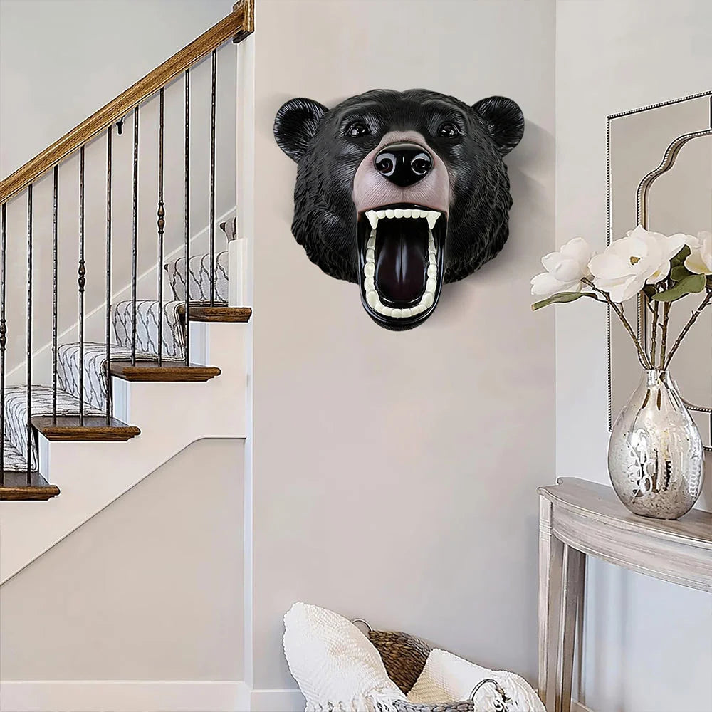 Black Bear Head Open Mouth Hand-Painted Resin Mold Wall Decoration Realistic Texture Fashion Individualized Home Decor Living
