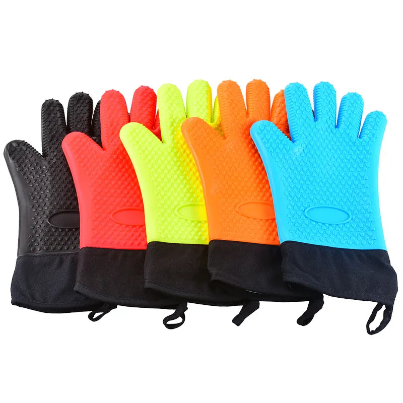 Hotsale Textured Non-Slip Silicone Kitchen Oven Mitt for 500 Degrees With WaterproofHeat ResistantBBQ Baking Gloves