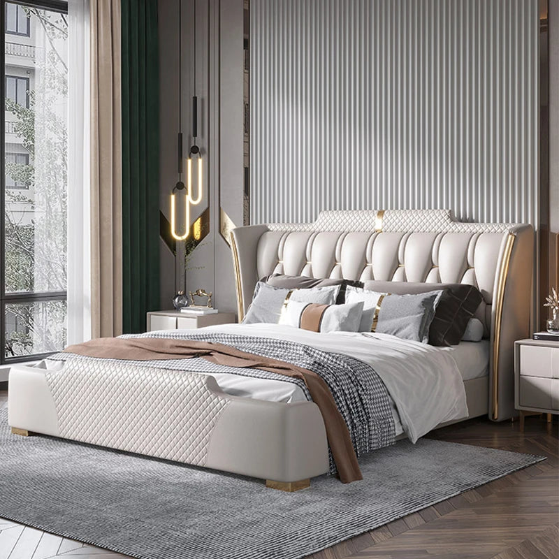 Solid Wood Frame Mdf Board Luxury Multi-function Single Double Queen king Faux Leather Bed with Storage