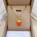DAIHE Fashion New Fruit Zircon Enamel Necklace 18k Gold Plated Stainless Steel Strawberry Necklace