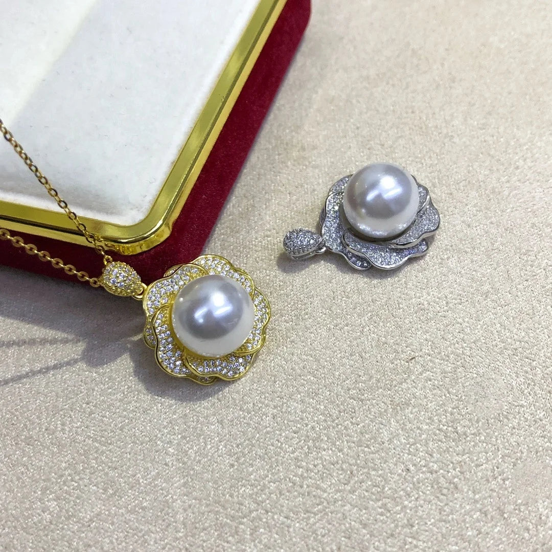 P1560 11-12mm DIY Natural  Freshwater Pearl Charm Pendant Necklace Accessory 925 Sterling Silver Jewelry for Women Without Chain