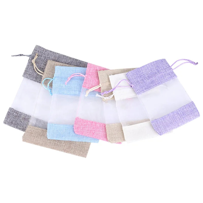 Private Label Linen Gift Bags with Drawstring Multi-Size Custom Logo Recyclable for Wedding Favors Party DIY Crafts