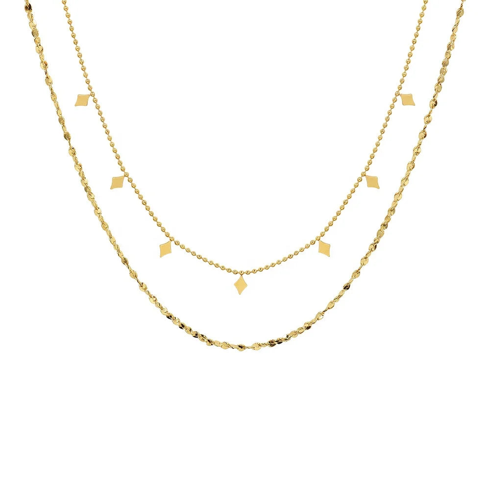 Hot Sale Classic Fashion Jewelry Geometric 18K Gold Stainless Steel Double Chain Diamond Tassel Women Luxury  Necklace