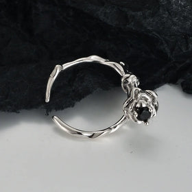ICEBELA Women Jewelry Gift Supplier New Arrival Vintage S925 Sterling Silver Black 5A Zircon Inlaid Retro Rose Ring Inspired