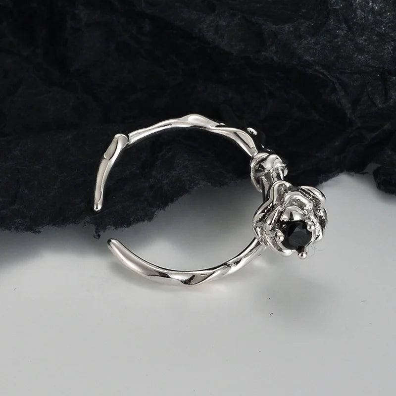 ICEBELA Women Jewelry Gift Supplier New Arrival Vintage S925 Sterling Silver Black 5A Zircon Inlaid Retro Rose Ring Inspired