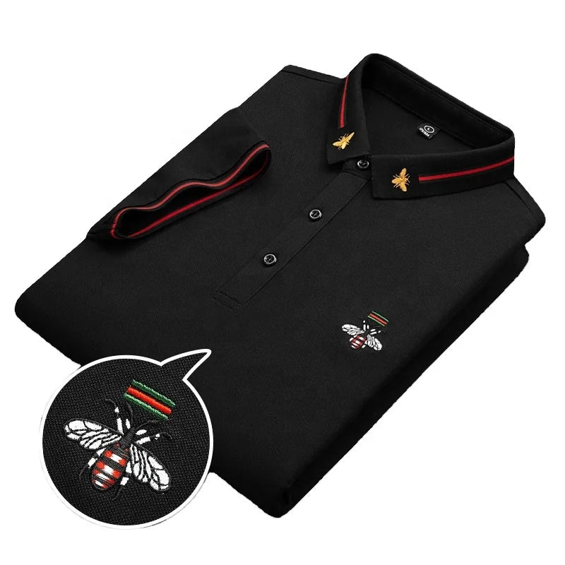 Men's Solid Color Short-Sleeved Golf for  Shirt for Summer Business Casual Knitted Lapel Embroidered Logo Button Spandex 3D