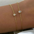 18K PVD Gold Plated Waterproof Stainless Steel Tear Drop Rectangle Zircon Zirconia Charm Bracelet for Women Wholesale Jewelry