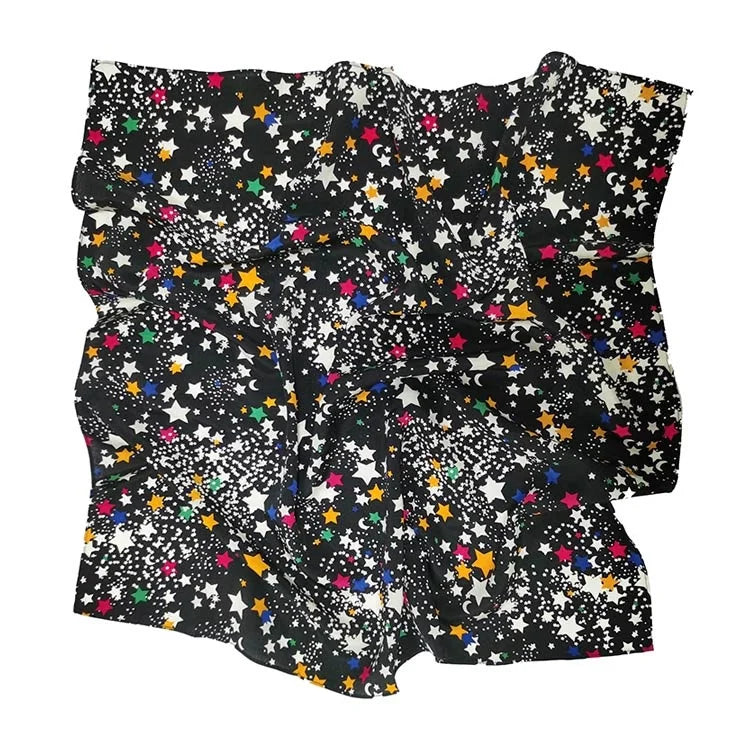 Fashion Ladies Scarf Colorful Stars Design Neck Scarf Silk Crepe Bandana Silk Scarf