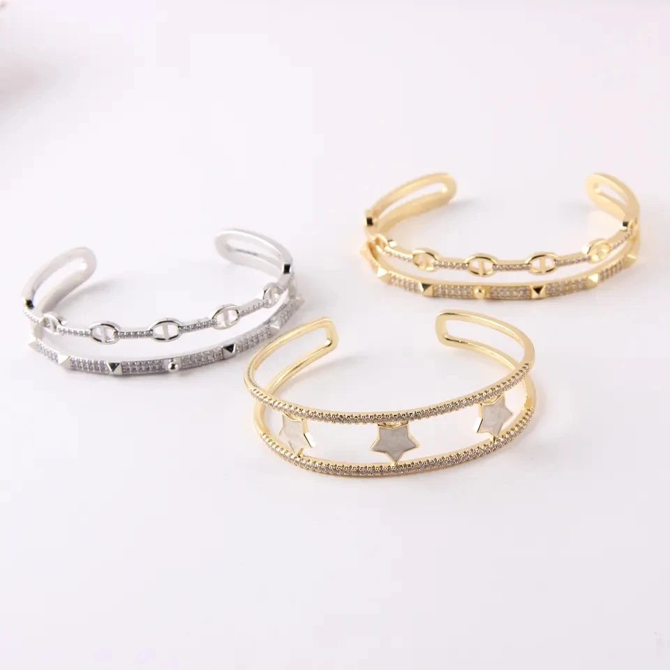 New Copper Pave Cubic Zircon Cuban Chain Bangle Fashion 18K Gold Plated Love Heart Adjustable Charm Bracelets for Women Jewelry