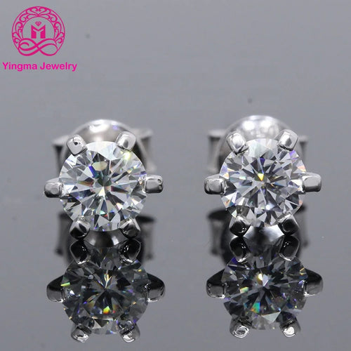 0.5ct 1ct 2ct Sterling Silver 925 Gold Plated Earrings Six Claws Prong Setting Fashion Earrings Moissanite Earrings