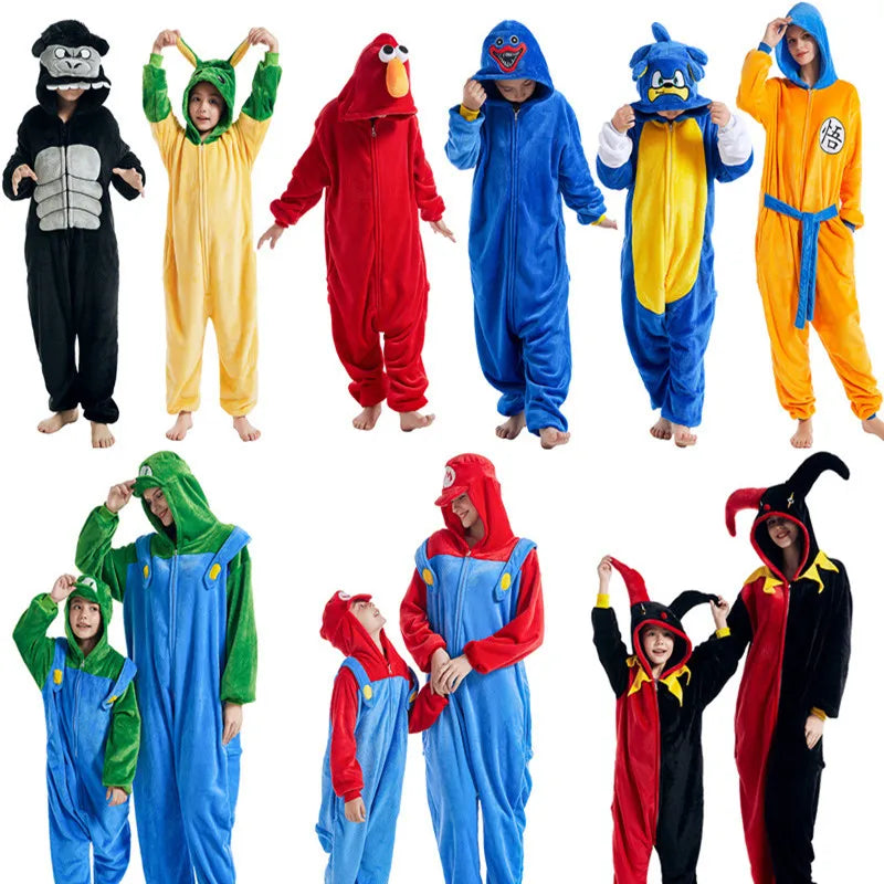 Flannel Pajamas One Piece Cosplay Suit Cartoon Costume Sleepwear Jumpsuit for Adults Kids