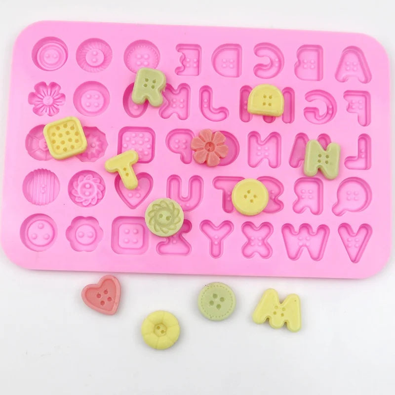 1080 Stock 45 Cavity Letter Pattern Button Silicone Chocolate Mold Ice Tray Kitchen Baking Utensils Soap Mold Tray Knob Resin