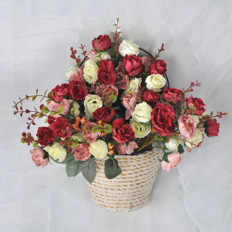 Popular 21 Heads Mini Rose bunch Flower Cake Flower Decoration Silk Flowers Artificial