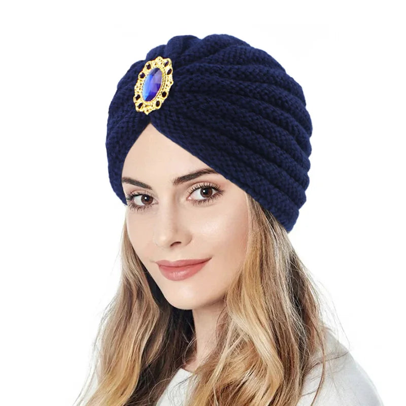 Winter Women Beanie Diamond Knitted Turban Head Wrap Knitted Hat Warm Cap Crochet Hats