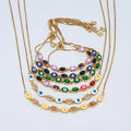 S11169 18k Gold Plated Colorful Oval CZ Diamond Zircon and Enamel Evil Eyes Tennis Necklace & Bracelet Jewelry Set