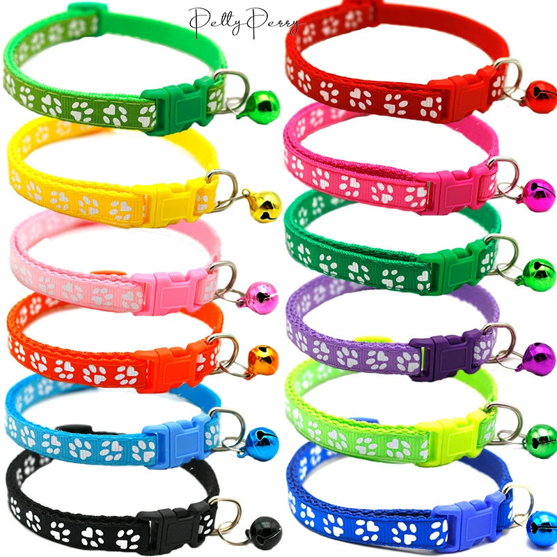 Bell Small Size Nylon Material Reflective Animal Footprint Safe Pet Cat Collar