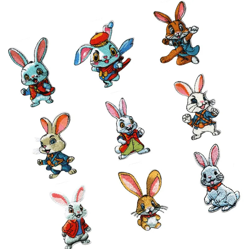 New Embroidery  Iron on Cute Lifelike Easter  Rabbit Bunny  Patch for Bag Clothes Decoration