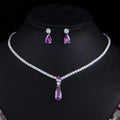 Top Quality Purple Cubic Zirconia Water Drop Fashion Women Engagement Party Jewelry Set for Wedding Bridesmaid Accessories Gift