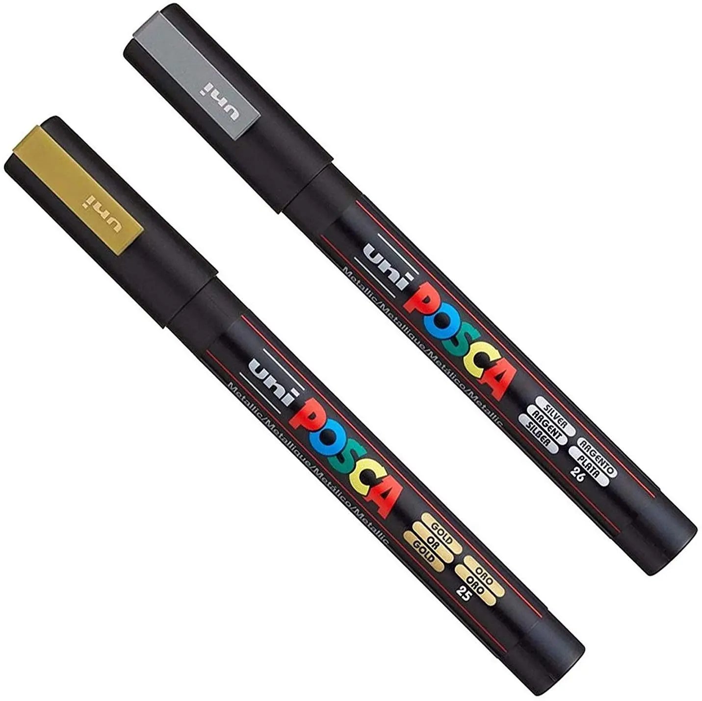 Posca PC-3M Paint Art Marker Pens - Fabric Glass Metal Pen - Gold & Silver UNI Posca Marker