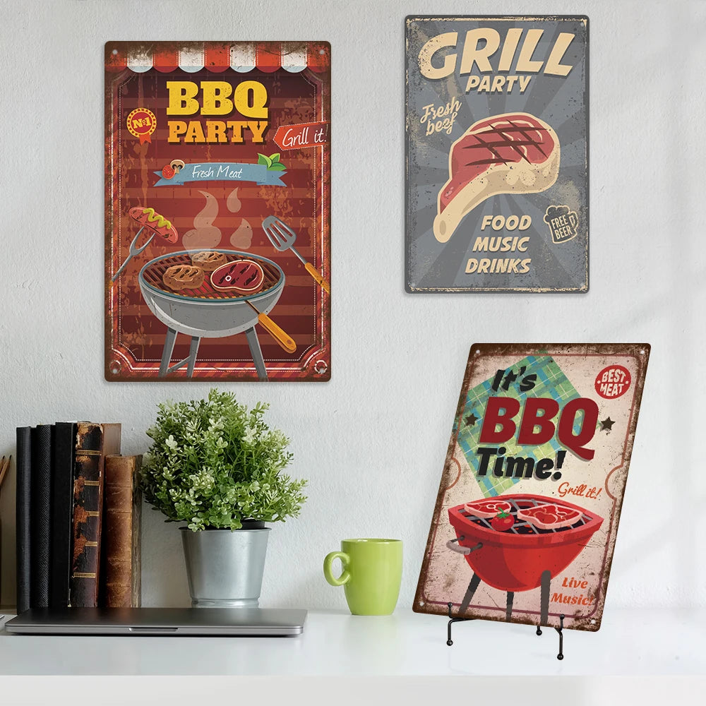 Putuo Decor Factory Price BBQ Tin Sign Vintage Wall Metal Plate Printing Tin Sign Kitchen Barbecue Decor MegaBDM