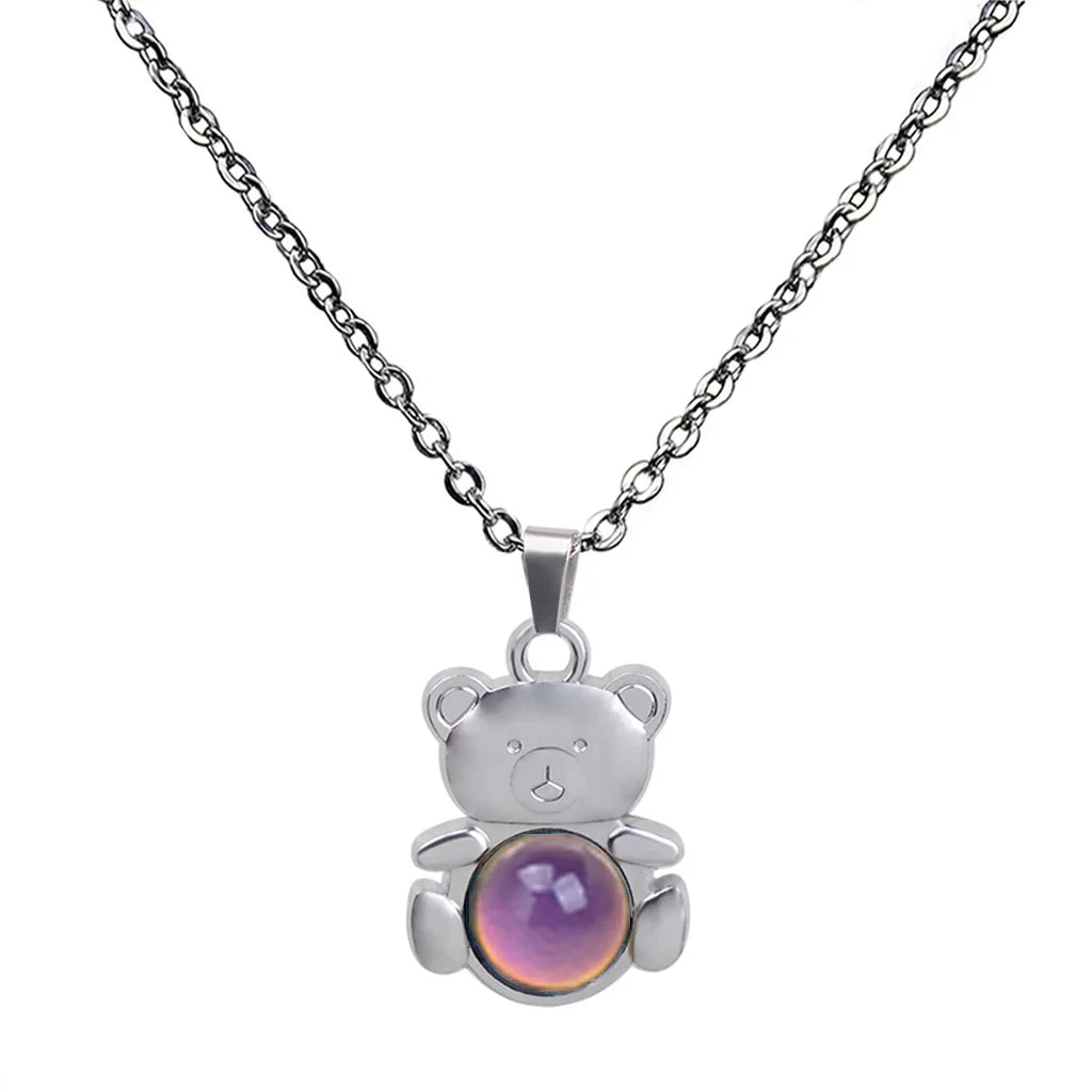 Hot Sale Fashion Personality Bear Stainless Steel Acrylic Temperature Sensing Change Color Necklace Bear Mood Necklace